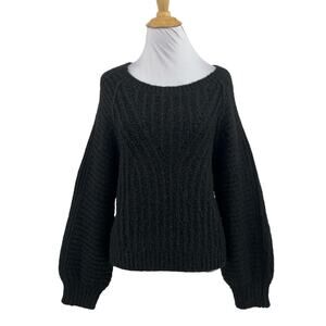 Free People Sweater Womens M Medium Black Carter Knit Balloon Sleeves Boxy